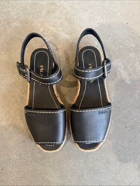 Prada Black Leather Slingback Espadrille Sandals - brand new